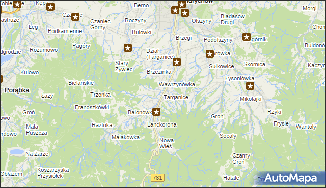mapa Targanice, Targanice na mapie Targeo