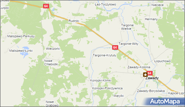mapa Targonie-Krytuły, Targonie-Krytuły na mapie Targeo