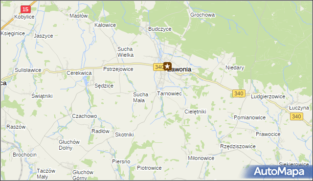 mapa Tarnowiec gmina Zawonia, Tarnowiec gmina Zawonia na mapie Targeo