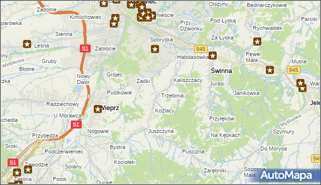 mapa Trzebinia gmina Świnna, Trzebinia gmina Świnna na mapie Targeo