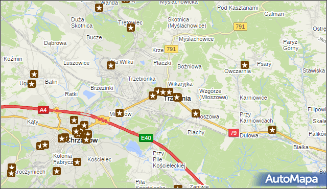 mapa Trzebinia powiat chrzanowski, Trzebinia powiat chrzanowski na mapie Targeo