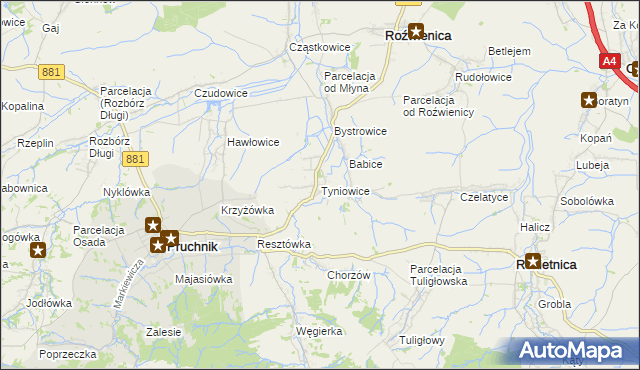 mapa Tyniowice, Tyniowice na mapie Targeo