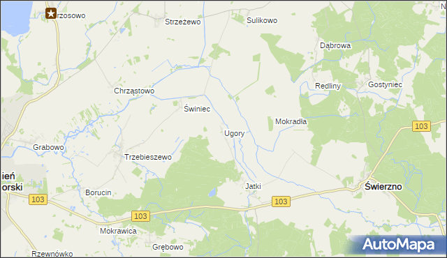 mapa Ugory gmina Świerzno, Ugory gmina Świerzno na mapie Targeo