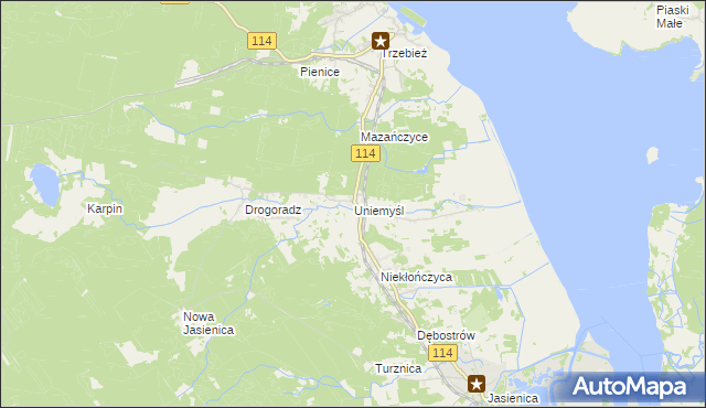 mapa Uniemyśl gmina Police, Uniemyśl gmina Police na mapie Targeo
