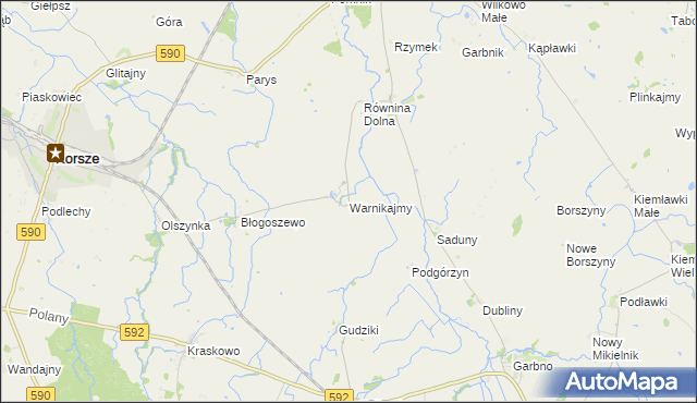 mapa Warnikajmy, Warnikajmy na mapie Targeo