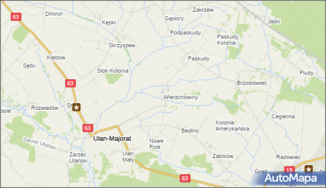 mapa Wierzchowiny gmina Ulan-Majorat, Wierzchowiny gmina Ulan-Majorat na mapie Targeo