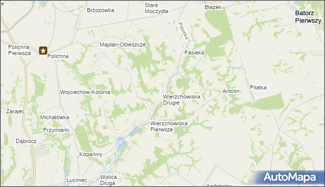 mapa Wierzchowiska Drugie gmina Modliborzyce, Wierzchowiska Drugie gmina Modliborzyce na mapie Targeo