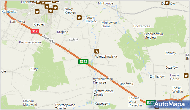 mapa Wierzchowiska gmina Piaski, Wierzchowiska gmina Piaski na mapie Targeo