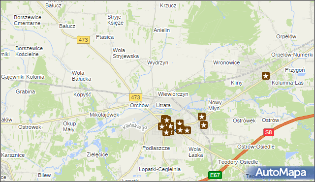 mapa Wiewiórczyn gmina Łask, Wiewiórczyn gmina Łask na mapie Targeo
