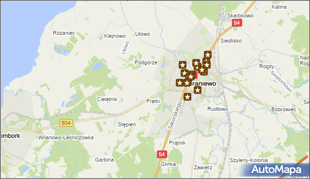 mapa Wikielec gmina Braniewo, Wikielec gmina Braniewo na mapie Targeo
