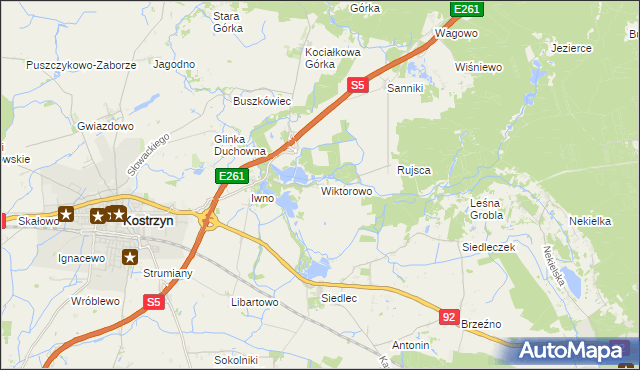 mapa Wiktorowo gmina Kostrzyn, Wiktorowo gmina Kostrzyn na mapie Targeo