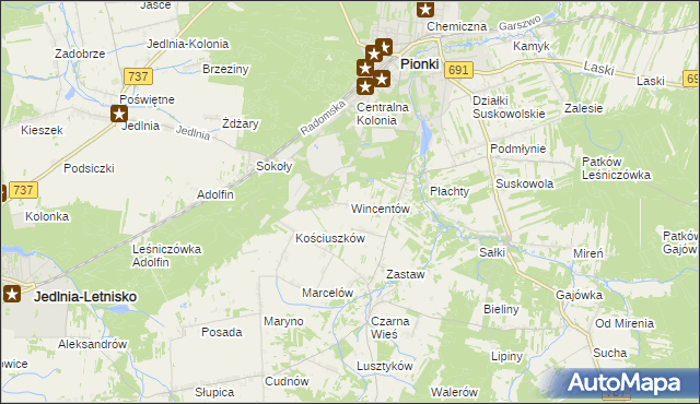 mapa Wincentów gmina Pionki, Wincentów gmina Pionki na mapie Targeo