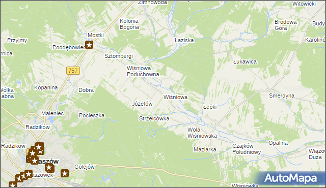 mapa Wiśniowa gmina Staszów, Wiśniowa gmina Staszów na mapie Targeo