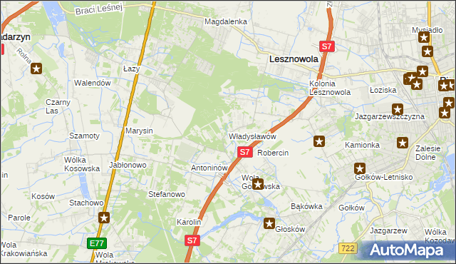 mapa Władysławów gmina Lesznowola, Władysławów gmina Lesznowola na mapie Targeo