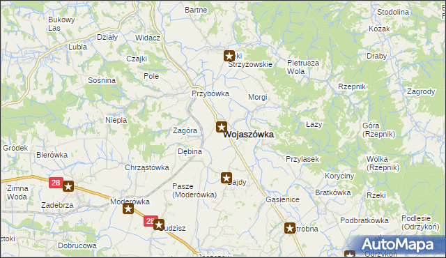 mapa Wojaszówka, Wojaszówka na mapie Targeo