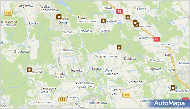 mapa Wojciechowice gmina Góra Kalwaria, Wojciechowice gmina Góra Kalwaria na mapie Targeo
