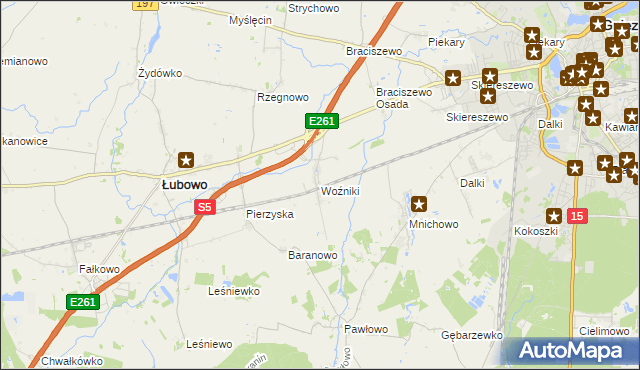 mapa Woźniki gmina Łubowo, Woźniki gmina Łubowo na mapie Targeo