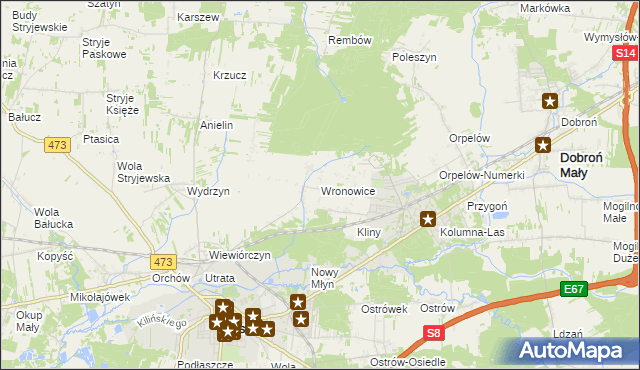 mapa Wronowice gmina Łask, Wronowice gmina Łask na mapie Targeo