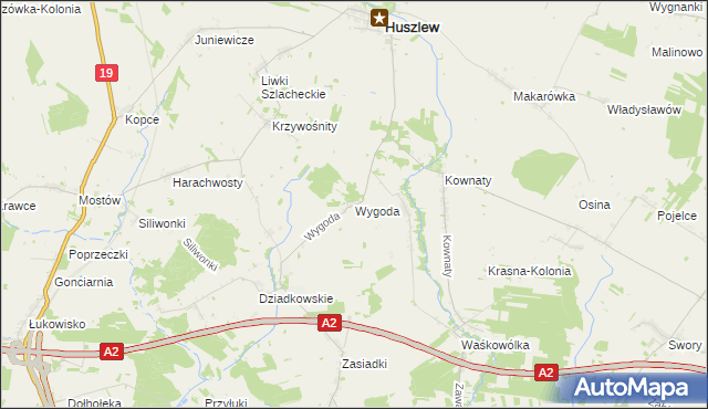 mapa Wygoda gmina Huszlew, Wygoda gmina Huszlew na mapie Targeo