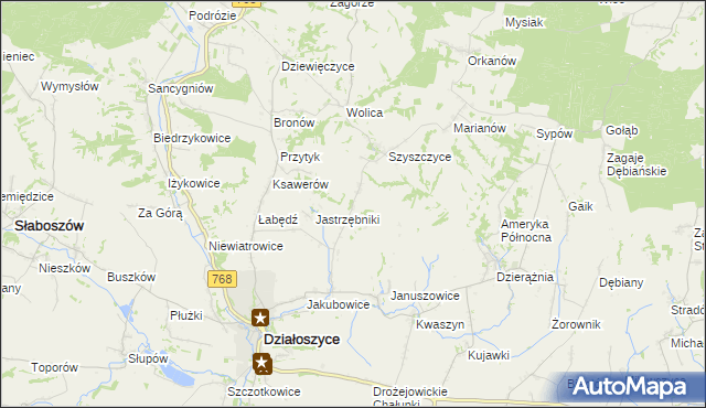 mapa Wymysłów gmina Działoszyce, Wymysłów gmina Działoszyce na mapie Targeo