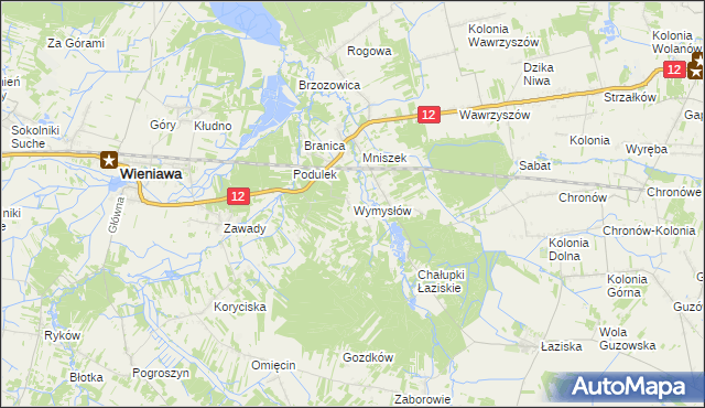 mapa Wymysłów gmina Wolanów, Wymysłów gmina Wolanów na mapie Targeo