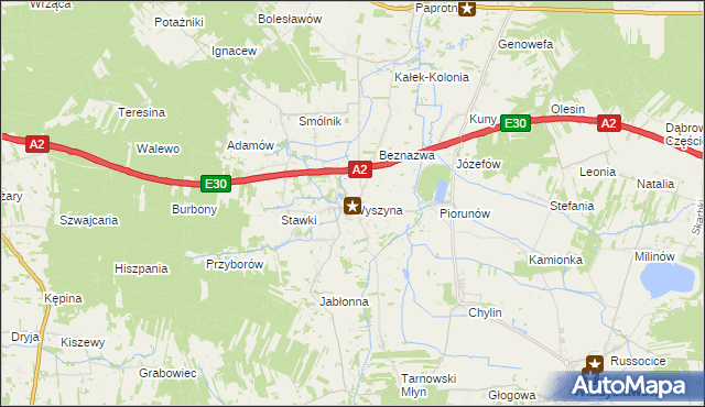 mapa Wyszyna gmina Władysławów, Wyszyna gmina Władysławów na mapie Targeo