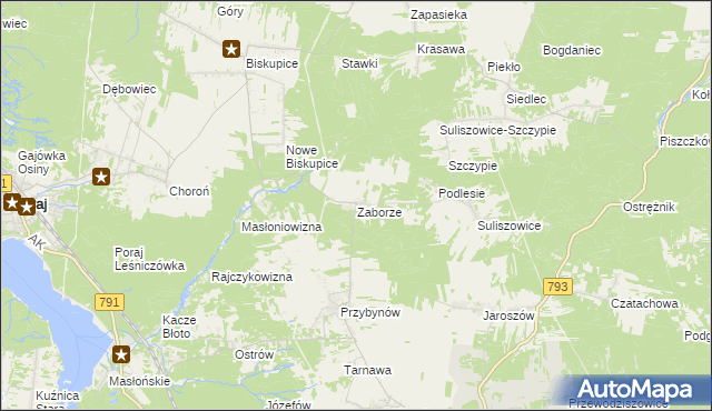 mapa Zaborze gmina Żarki, Zaborze gmina Żarki na mapie Targeo