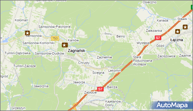 mapa Zachełmie gmina Zagnańsk, Zachełmie gmina Zagnańsk na mapie Targeo