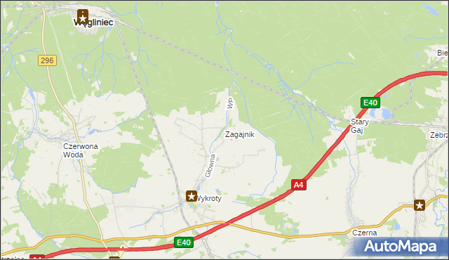 mapa Zagajnik gmina Nowogrodziec, Zagajnik gmina Nowogrodziec na mapie Targeo