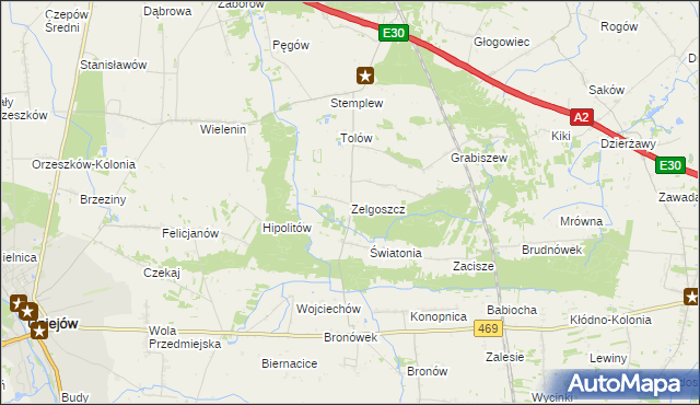 mapa Zelgoszcz gmina Wartkowice, Zelgoszcz gmina Wartkowice na mapie Targeo
