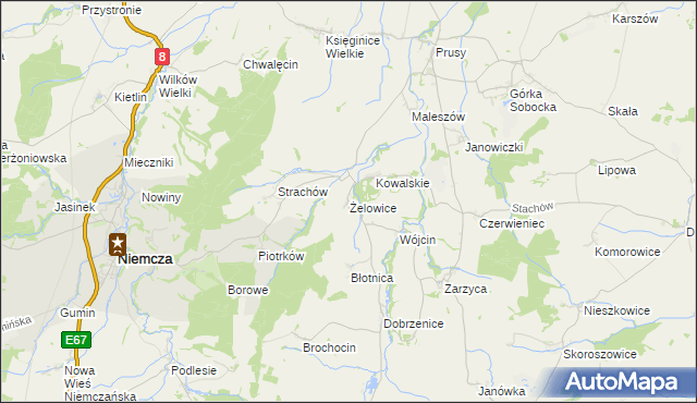 mapa Żelowice, Żelowice na mapie Targeo