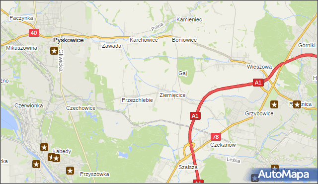 mapa Ziemięcice, Ziemięcice na mapie Targeo