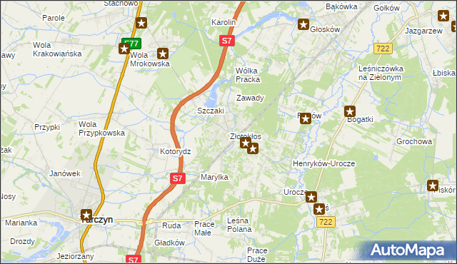 mapa Złotokłos, Złotokłos na mapie Targeo