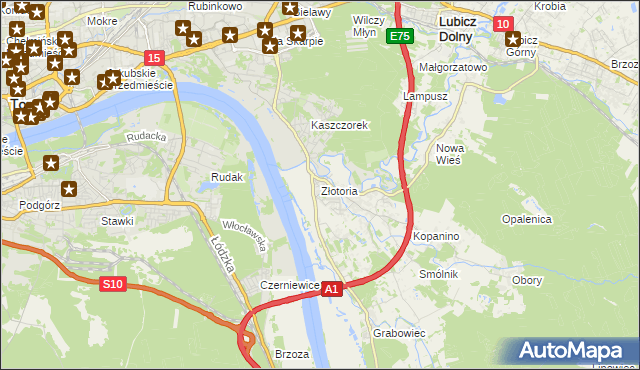mapa Złotoria gmina Lubicz, Złotoria gmina Lubicz na mapie Targeo