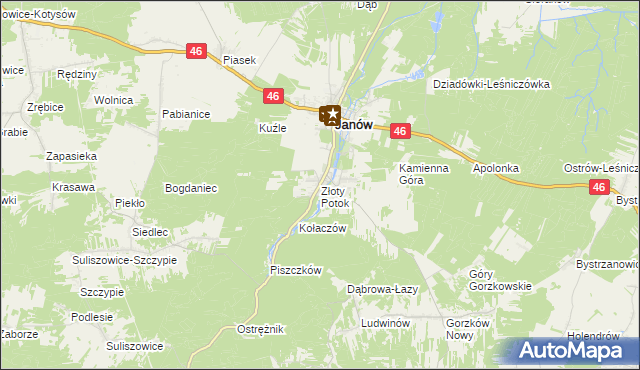 mapa Złoty Potok gmina Janów, Złoty Potok gmina Janów na mapie Targeo