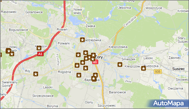 mapa Żor, Żory na mapie Targeo
