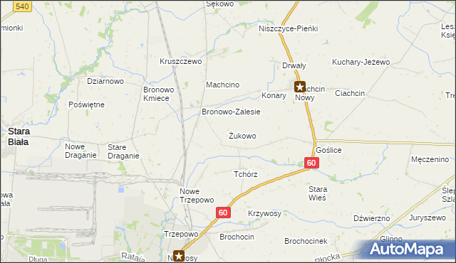 mapa Żukowo gmina Bielsk, Żukowo gmina Bielsk na mapie Targeo