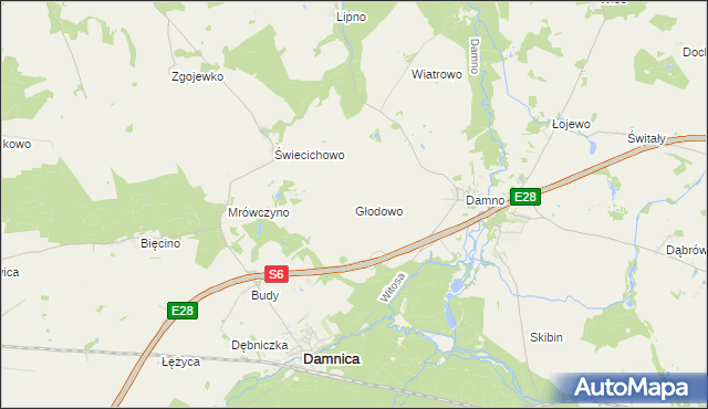 mapa Głodowo gmina Damnica, Głodowo gmina Damnica na mapie Targeo