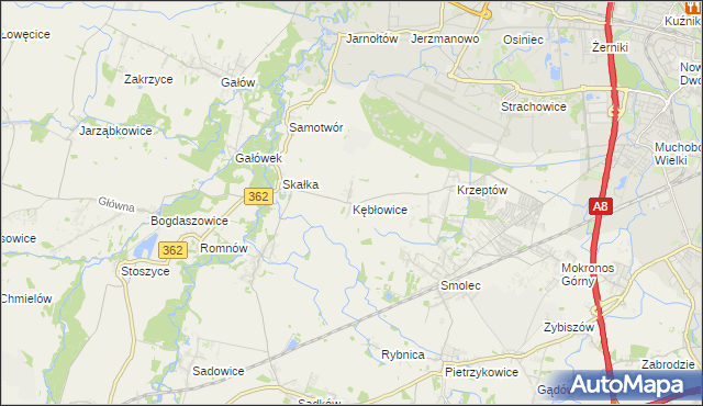 mapa Kębłowice gmina Kąty Wrocławskie, Kębłowice gmina Kąty Wrocławskie na mapie Targeo