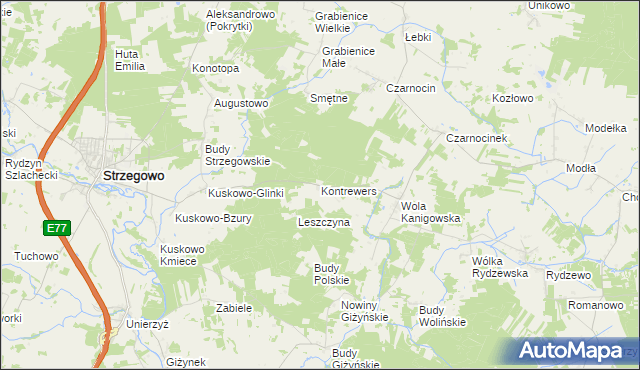 mapa Kontrewers gmina Strzegowo, Kontrewers gmina Strzegowo na mapie Targeo