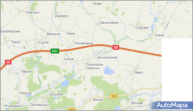 mapa Januszkowice gmina Długołęka, Januszkowice gmina Długołęka na mapie Targeo