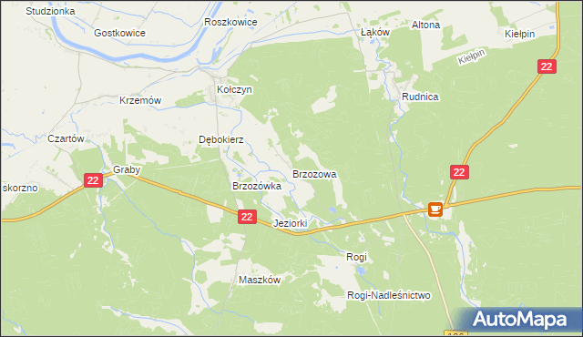 mapa Brzozowa gmina Krzeszyce, Brzozowa gmina Krzeszyce na mapie Targeo