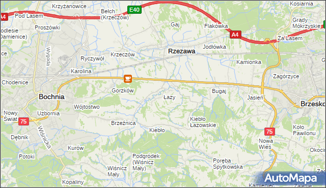 mapa Łazy gmina Rzezawa, Łazy gmina Rzezawa na mapie Targeo