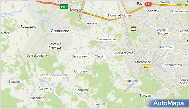 mapa Oliszki gmina Choroszcz, Oliszki gmina Choroszcz na mapie Targeo