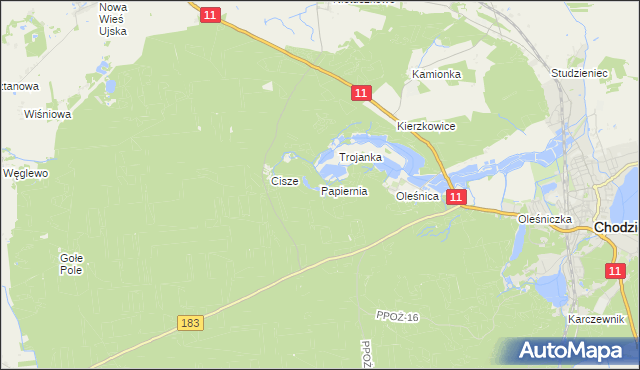 mapa Papiernia gmina Chodzież, Papiernia gmina Chodzież na mapie Targeo