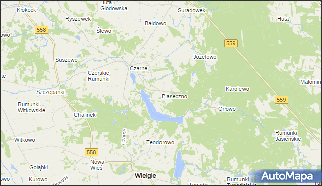 mapa Piaseczno gmina Wielgie, Piaseczno gmina Wielgie na mapie Targeo