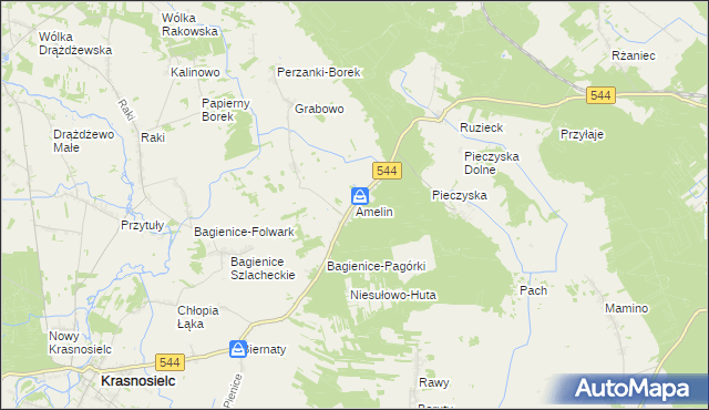 mapa Amelin gmina Krasnosielc, Amelin gmina Krasnosielc na mapie Targeo