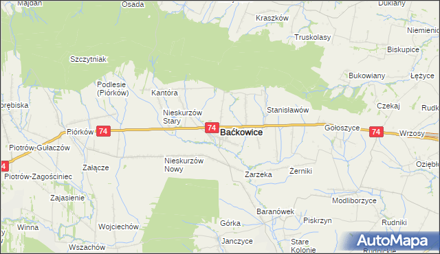 mapa Baćkowice, Baćkowice na mapie Targeo