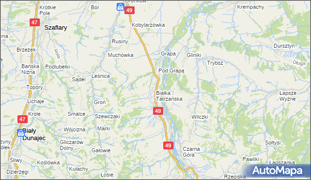 mapa Białka Tatrzańska, Białka Tatrzańska na mapie Targeo