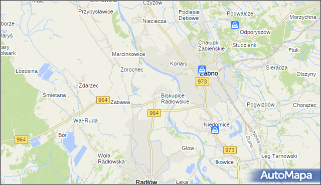 mapa Biskupice Radłowskie, Biskupice Radłowskie na mapie Targeo